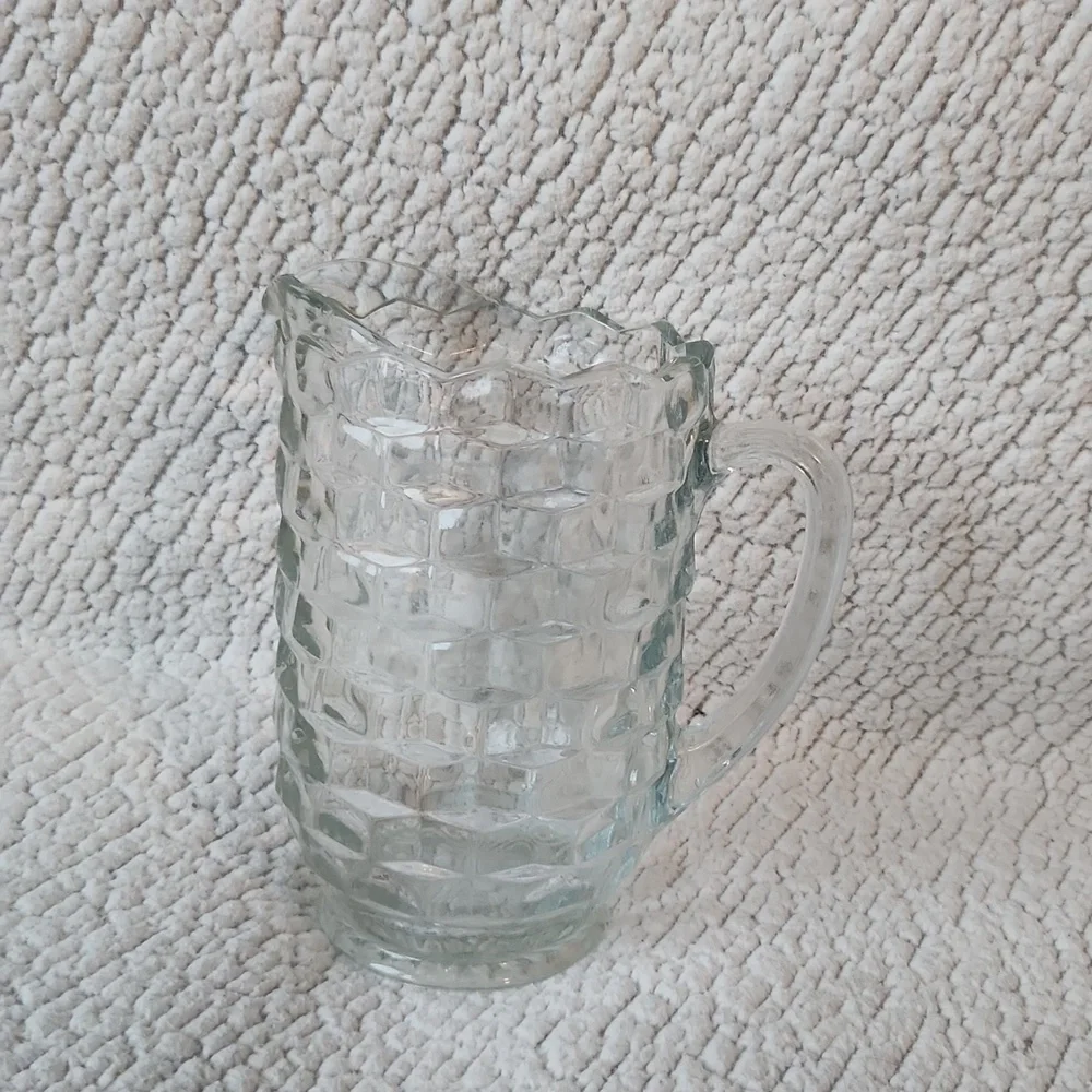 Vintage 70's chevron etched clear glass serving pitcher